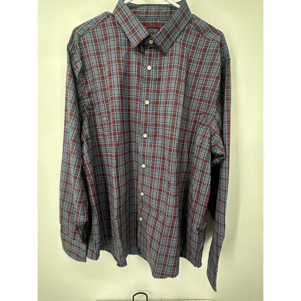 UNTUCKit Men's Macallen Blue Plaid Button Up‎ Shirt Long Sleeve Collared XXL
